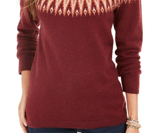 Suéter feminino com gola redonda Fair Isle da Style &amp; Co, vinho