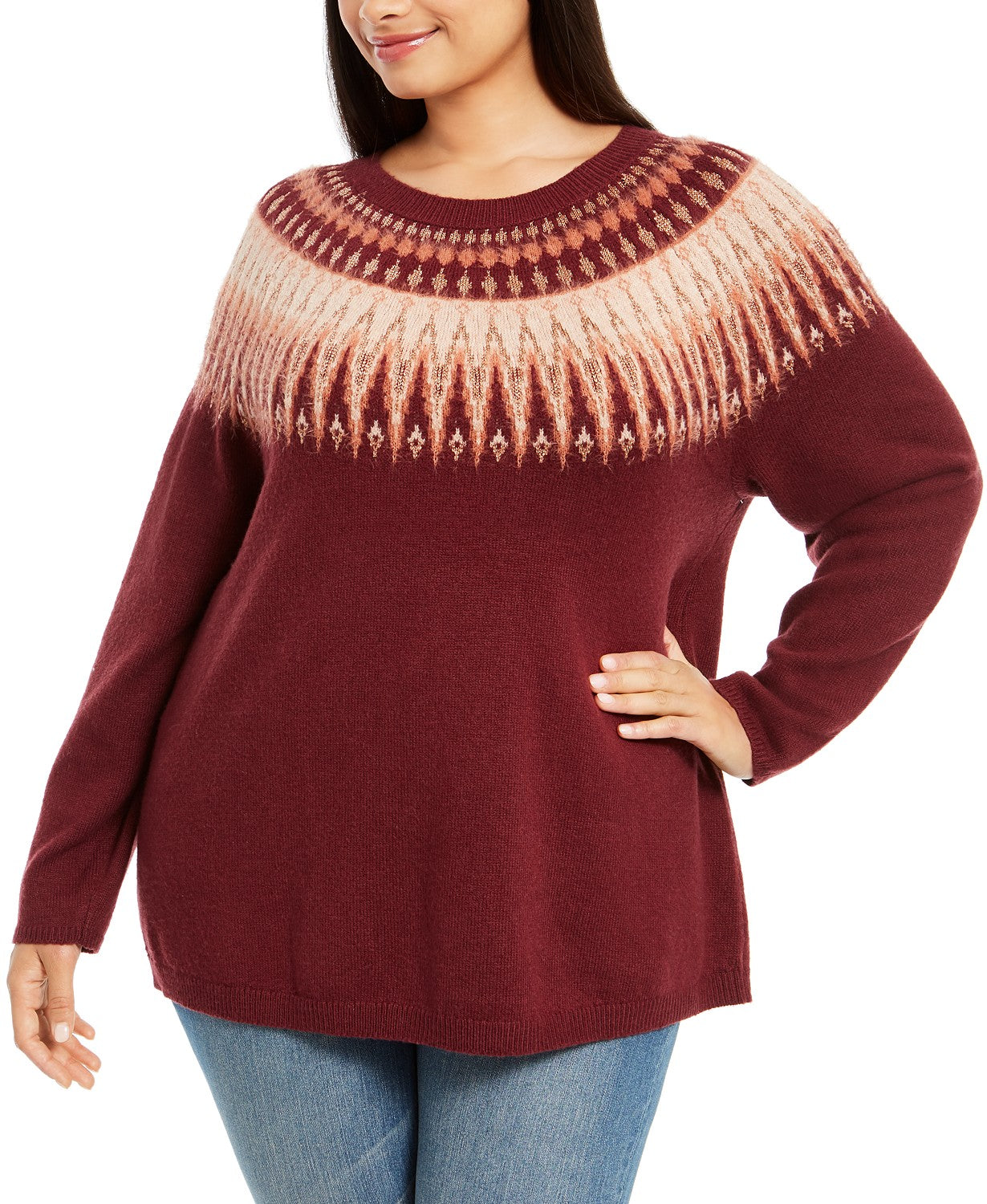 Suéter feminino plus size Fair Isle da Style &amp; Co, vermelho, tamanho extra grande