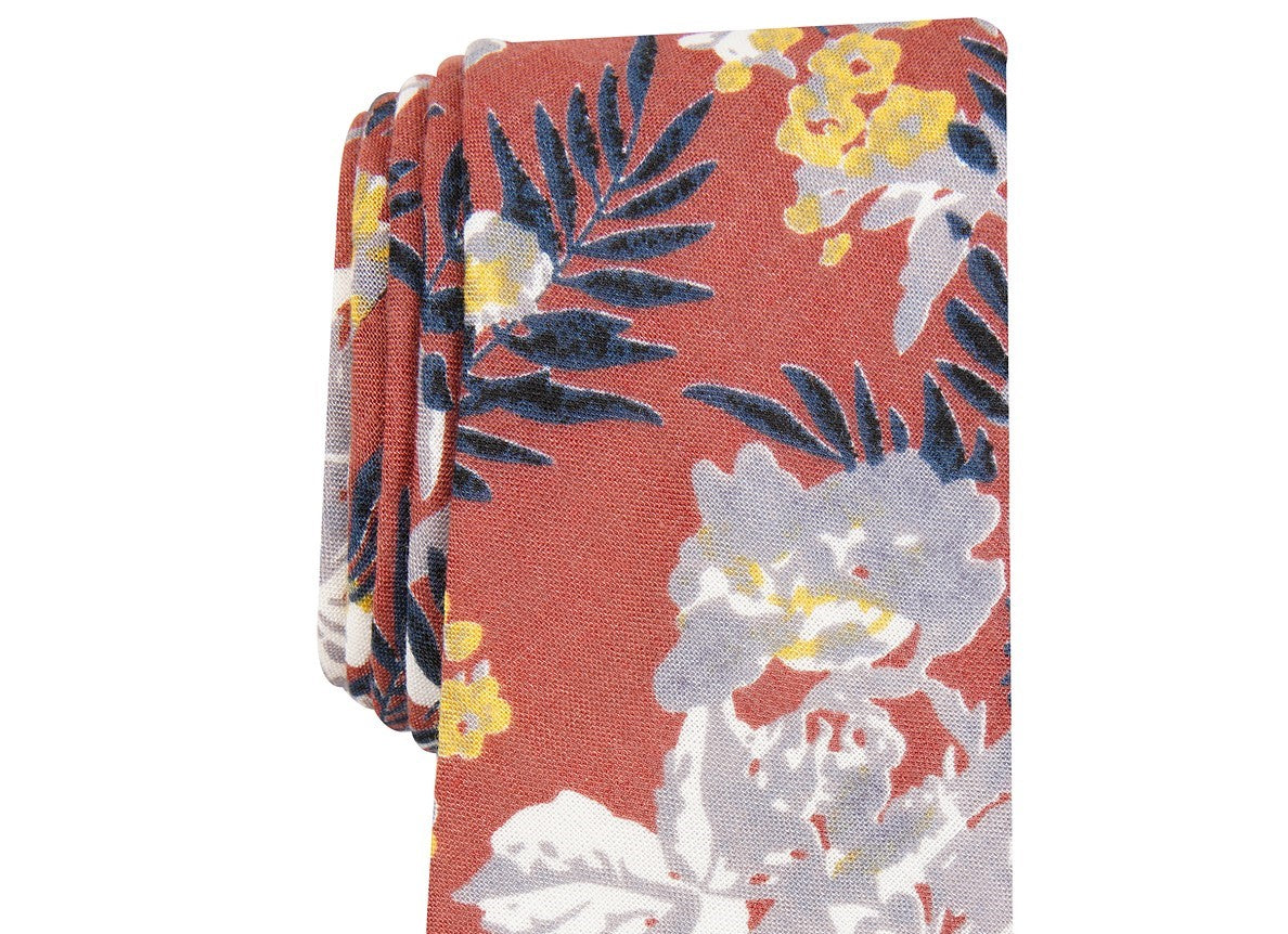 Gravata Skinny Floral Pepperwood Masculina Bar III Laranja Tamanho Regular