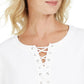 Moletom feminino Karen Scott French Terry com cadarço, branco, tamanho médio