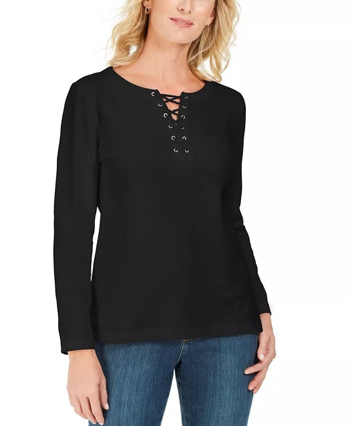 Moletom feminino Karen Scott French Terry com cadarço, preto, tamanho XXG