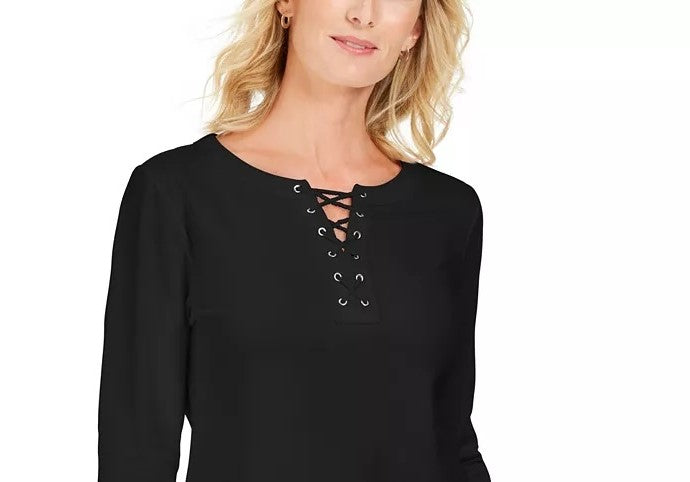 Moletom feminino Karen Scott French Terry com cadarço, preto, tamanho XXG