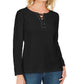 Moletom feminino Karen Scott French Terry com cadarço, preto, tamanho grande
