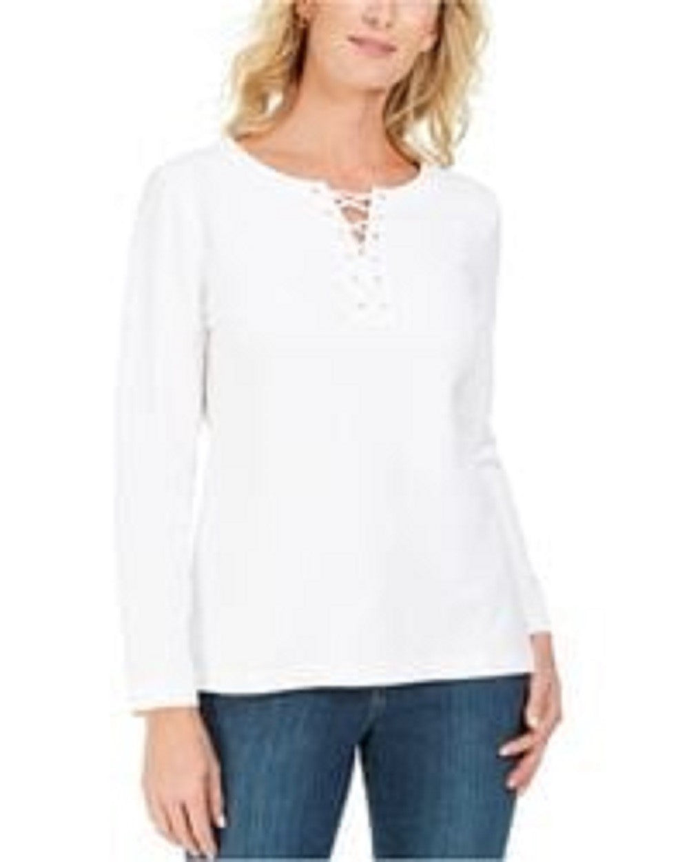 Karen Scott Moletom felpudo francês com cadarço feminino, branco, tamanho XX-G