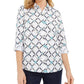 Camisa feminina estampada em linho Charter Club, branca, tamanho pequeno