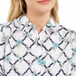 Camisa feminina estampada em linho Charter Club, branca, tamanho pequeno