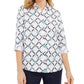 Camisa feminina estampada em linho Charter Club, branca, tamanho 2, extra grande