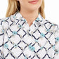 Camisa feminina estampada em linho Charter Club, branca, tamanho 2, extra grande