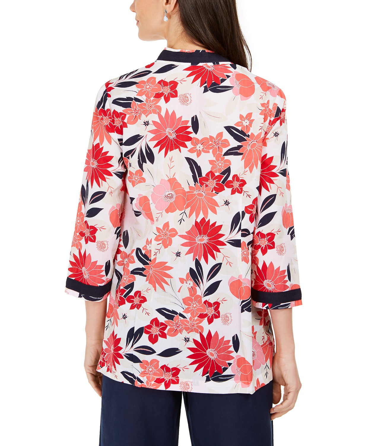 Blusa feminina Charter Club com estampa contrastante e mistura de linho, vermelha, tamanho X-S