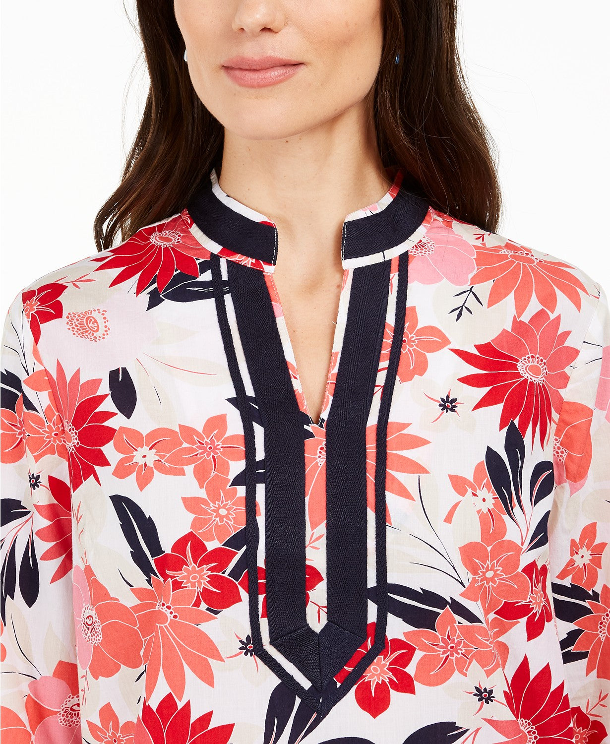 Blusa feminina Charter Club com estampa contrastante e mistura de linho, vermelha, tamanho X-S