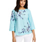 Blusa feminina Charter Club com bordado floral e mistura de linho, azul, tamanho extra grande