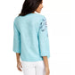Blusa feminina Charter Club com bordado floral e mistura de linho, azul, tamanho extra grande
