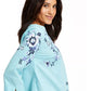 Blusa feminina Charter Club com bordado floral e mistura de linho, azul, tamanho extra grande