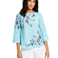 Blusa feminina Charter Club com bordado floral e mistura de linho, azul, tamanho pequeno