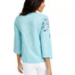 Blusa feminina Charter Club com bordado floral e mistura de linho, azul, tamanho pequeno