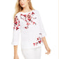 Blusa feminina bordada com mangas divididas Charter Club, branca, tamanho médio