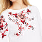 Blusa feminina bordada com mangas divididas Charter Club, branca, tamanho médio