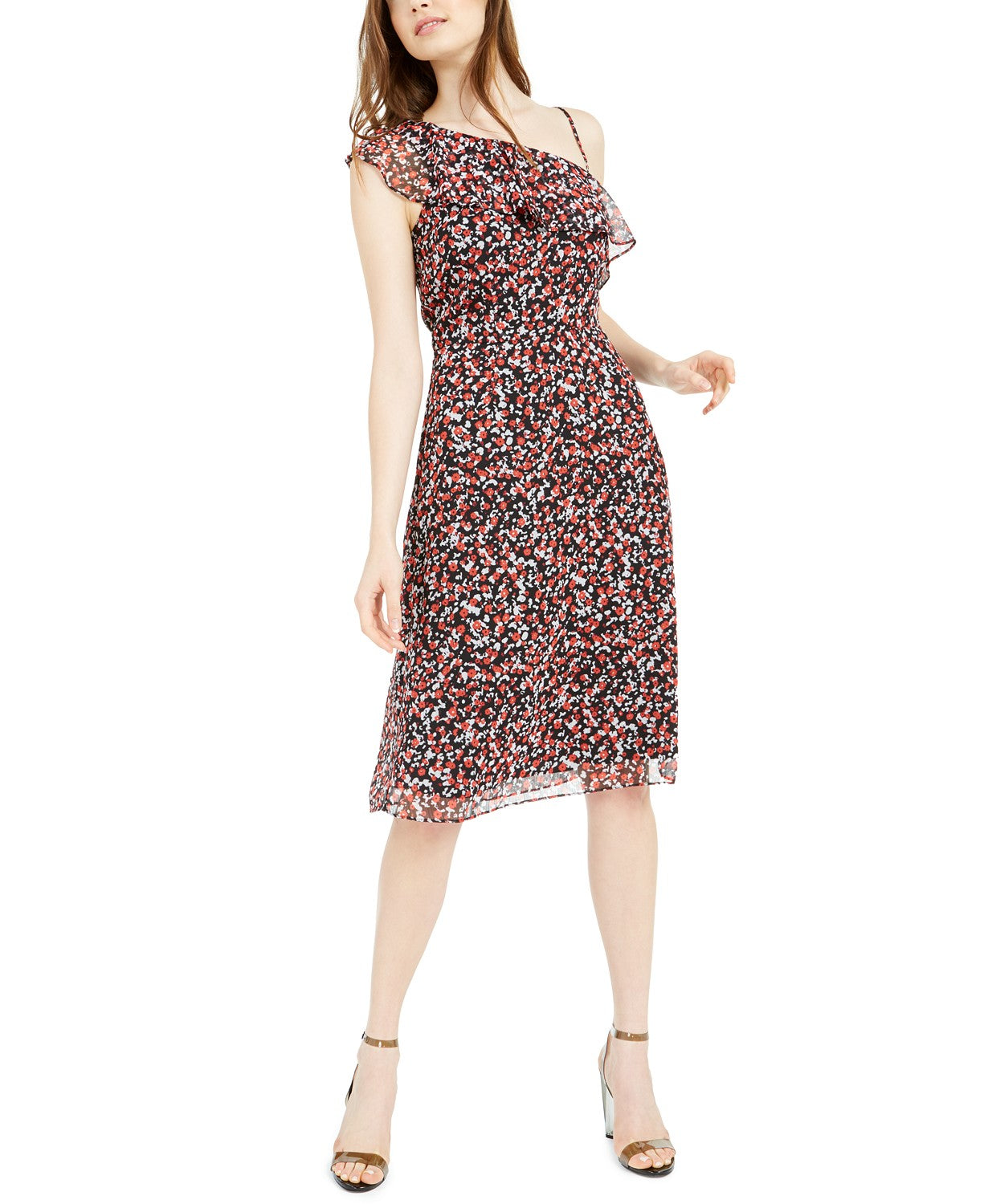 Vestido tubinho assimétrico estampado feminino Bar III, preto, tamanho 0