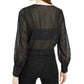 Blusa feminina Bar III com babados e bolinhas metálicas, manga comprida, preta, tamanho extra pequeno
