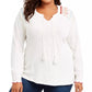 Blusa feminina plus size de algodão bordado com decote em V, estilo &amp; co, branca, tamanho 1X