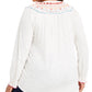 Blusa feminina plus size de algodão bordado com decote em V, estilo &amp; co, branca, tamanho 1X