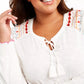 Blusa feminina plus size de algodão bordado com decote em V, estilo &amp; co, branca, tamanho 1X