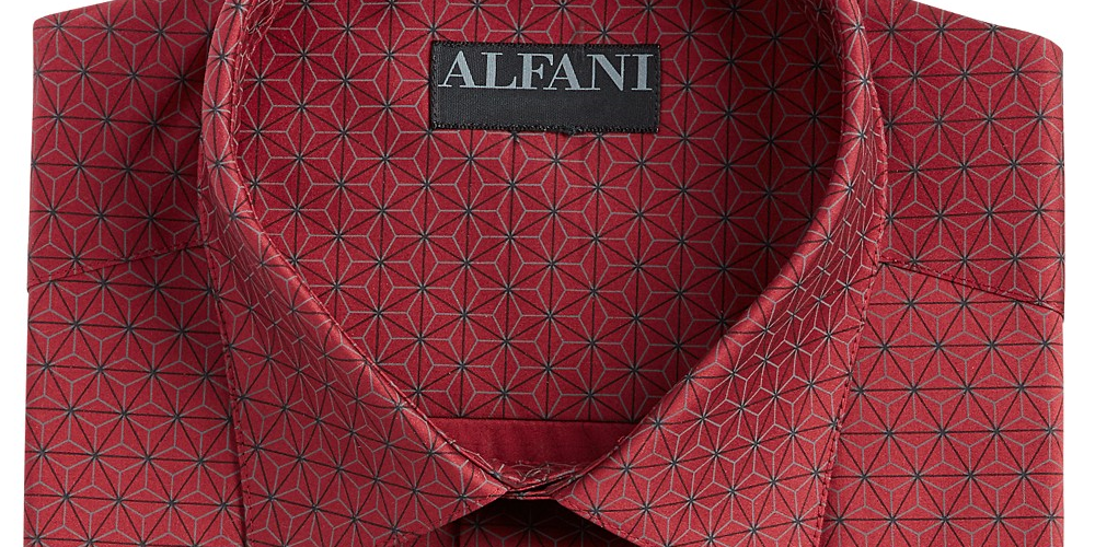 Camisa social Alfatech Classic/Regular Fit Performance Stretch Geo-Print Masculina Alfani, tamanho 32X22, vermelha