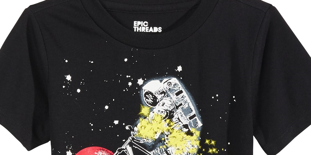 Camiseta masculina Epic Threads Little Boys Astronaut Glow in the Dark, preta, tamanho 7