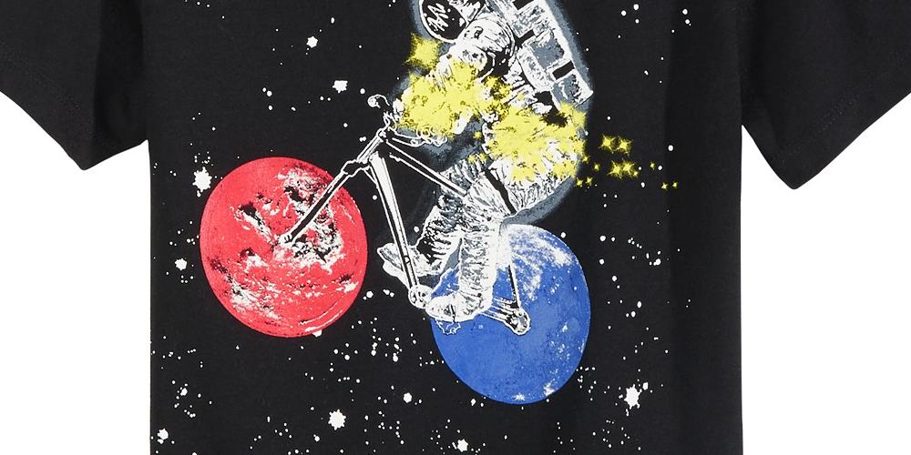 Camiseta masculina Epic Threads Little Boys Astronaut Glow in the Dark, preta, tamanho 7