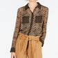 Camisa feminina com botões e estampa de leopardo INC International Concepts, tamanho grande, dourada
