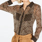 Camisa feminina com botões e estampa de leopardo INC International Concepts, tamanho grande, dourada
