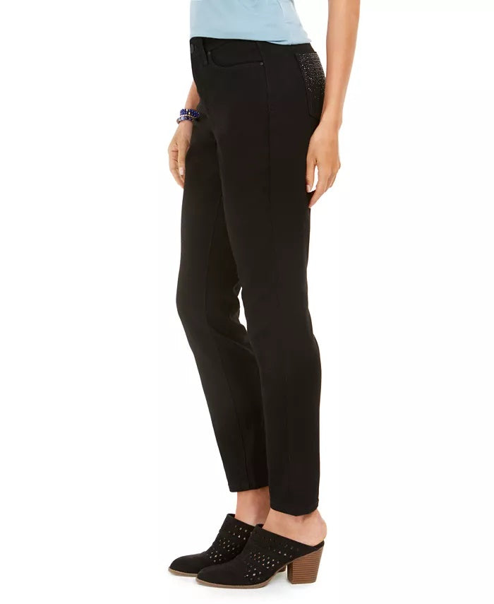Jeans feminino com controle de barriga e bolso brilhante Style &amp; Co, preto, tamanho 14P