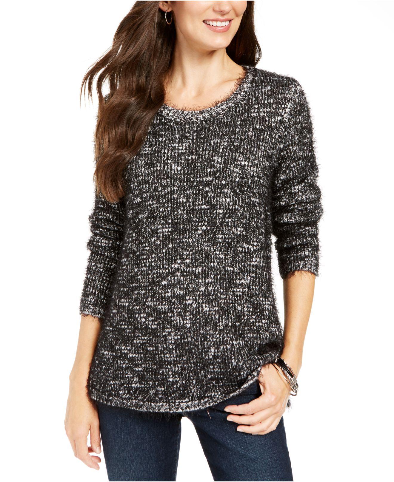 Suéter feminino com textura de cílios mesclados Style &amp; Co, preto, tamanho médio