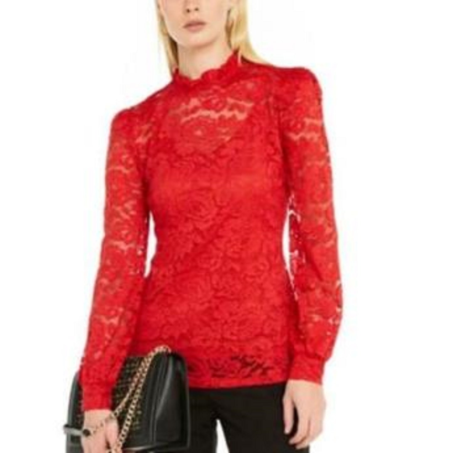 Blusa de renda feminina INC International Concepts, vermelha escura, tamanho pequeno