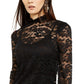 INC International Concepts Top feminino de gola alta com renda pequena, preto, tamanho médio