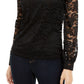 INC International Concepts Top feminino de gola alta com renda pequena, preto, tamanho médio