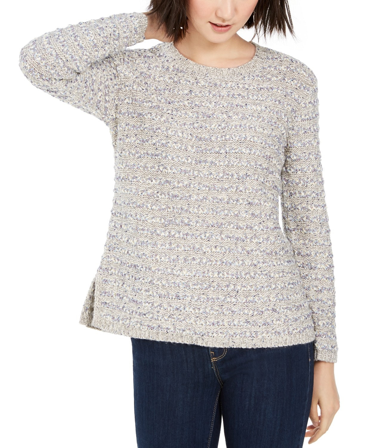 Suéter listrado feminino Style &amp; Co, cinza, tamanho grande