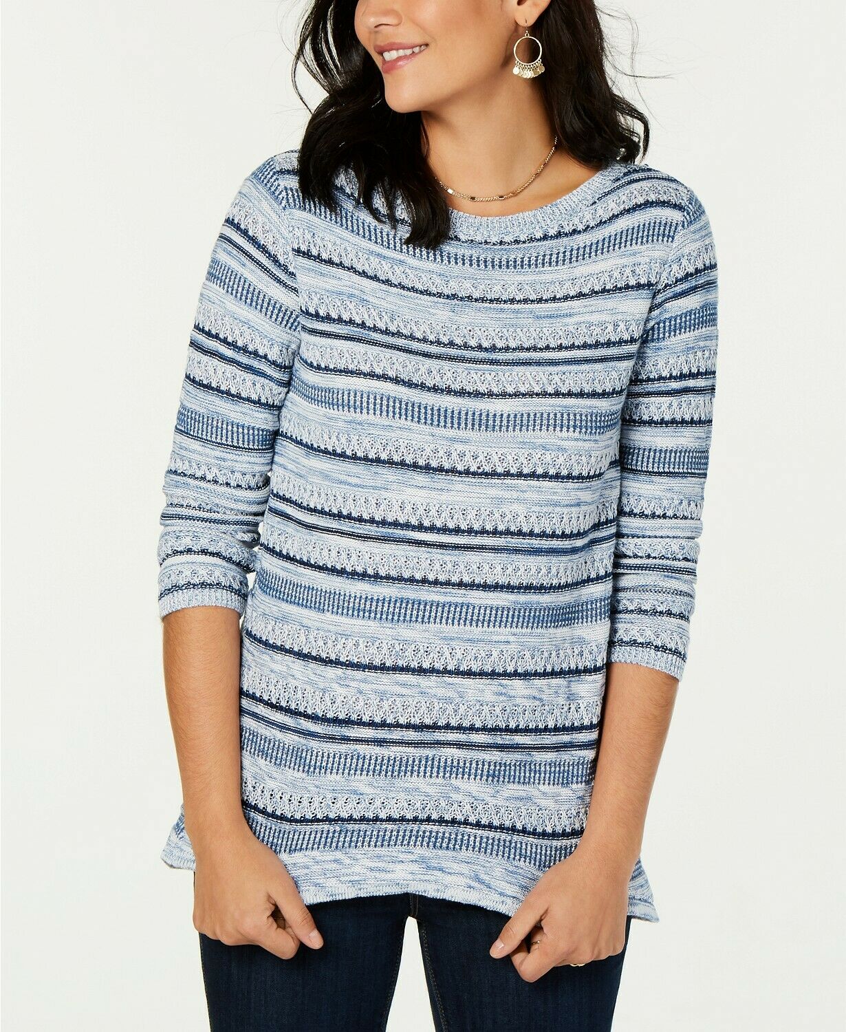 Suéter listrado feminino Style &amp; Co, azul, tamanho grande
