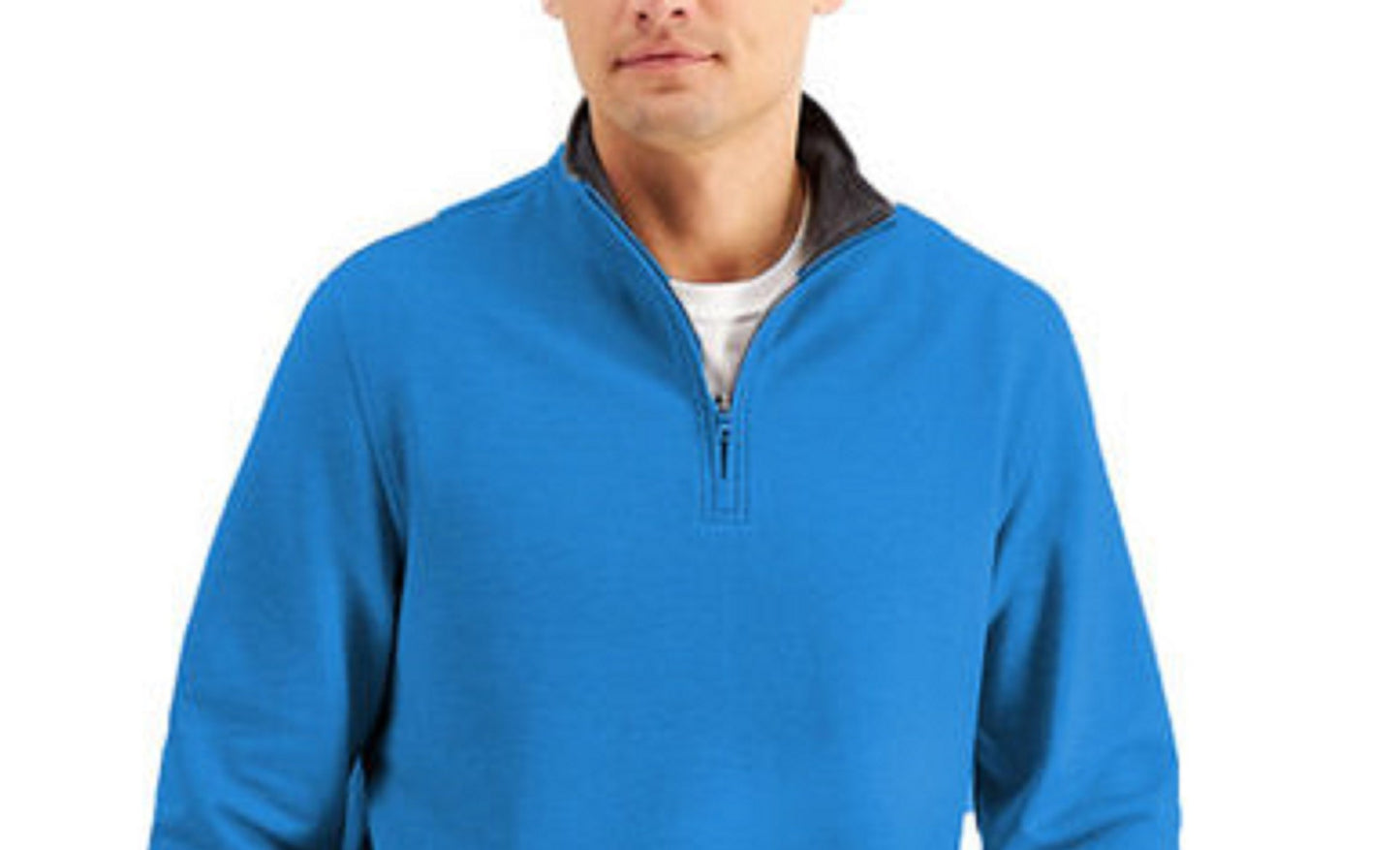 Moletom de lã elástica com zíper 1/4 masculino Club Room, azul médio, tamanho pequeno