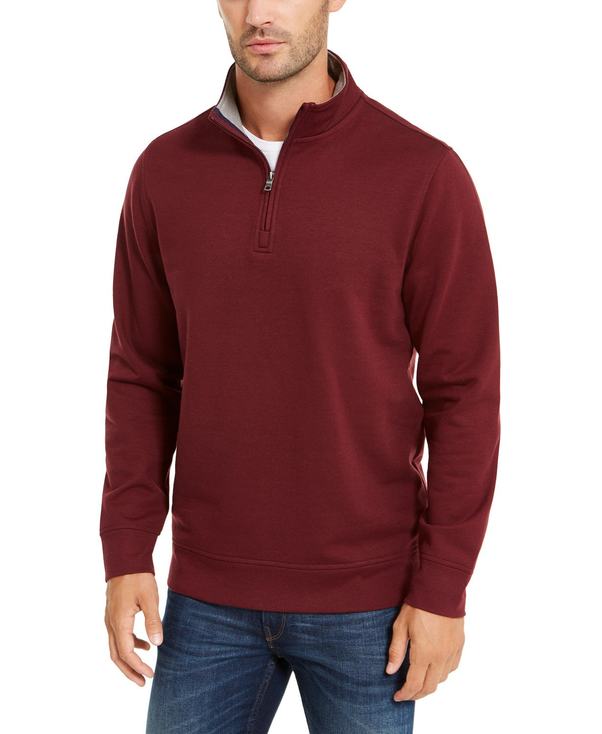 Moletom masculino Club Room com capuz e zíper 1/4, vermelho, tamanho pequeno