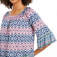 Blusa feminina estampada ombro a ombro/ombro a ombro, tamanho grande, azul, estilo &amp; co