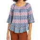 Blusa feminina estampada ombro a ombro/ombro a ombro, tamanho médio, azul, estilo &amp; co