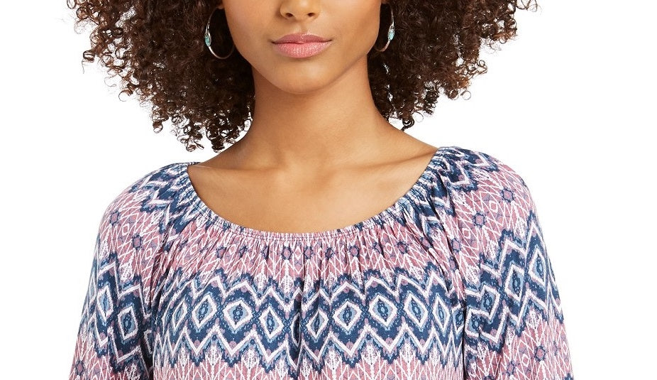 Blusa feminina estampada ombro a ombro/ombro a ombro, tamanho extra pequeno, azul, estilo &amp; co