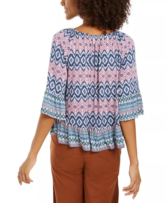 Blusa feminina estampada ombro a ombro, azul escuro, tamanho 2, extra grande, da Style &amp; Co