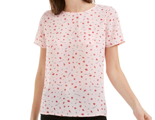 Blusa feminina estampada com botões nas costas, rosa, tamanho grande, Maison Jules