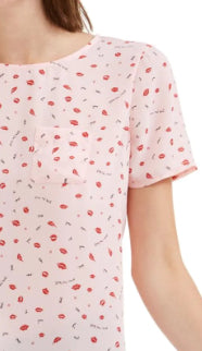 Blusa feminina estampada com botões nas costas, rosa, tamanho grande, Maison Jules