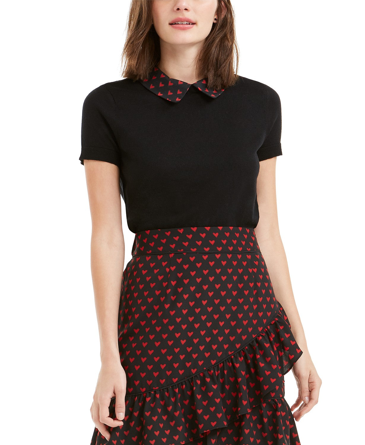 Blusa feminina Maison Jules com gola contrastante e estampa preta, tamanho médio