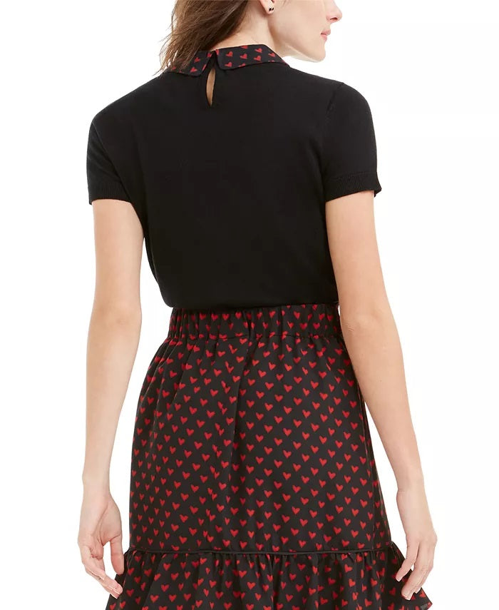 Blusa feminina Maison Jules com gola contrastante e estampa preta, tamanho médio