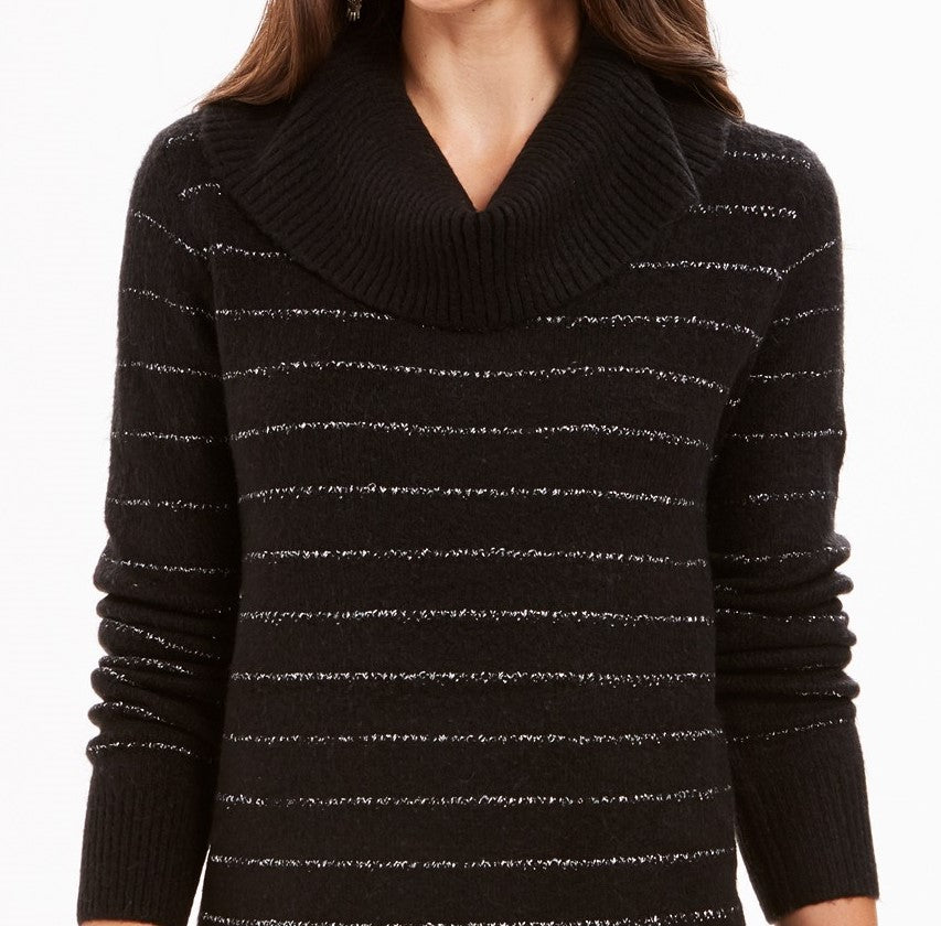 Suéter feminino de lurex com gola alta, preto, tamanho médio, da Style &amp; Co