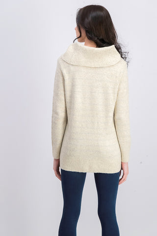 Suéter feminino de lurex com gola alta, bege claro, tamanho grande, estilo &amp; co